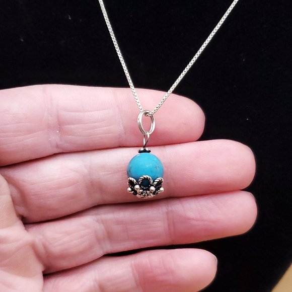 Jewelry - 16 Inch 925 Sterling Silver Cute Blue Stone Orb Pendant Necklace